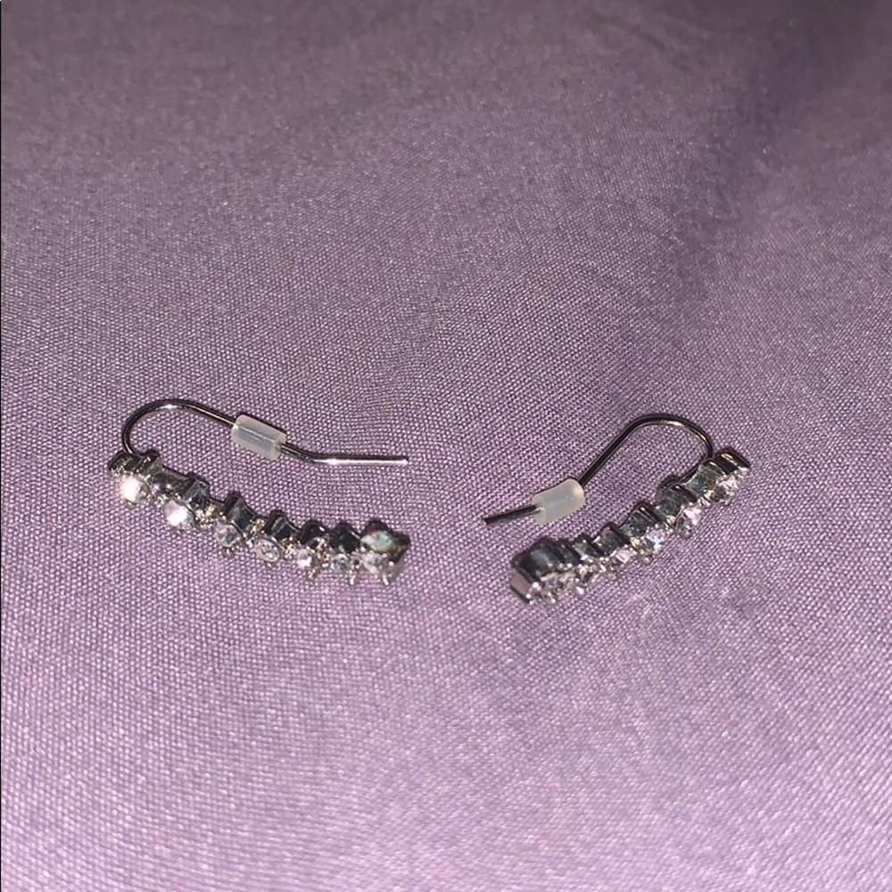 Silver Rhinestone Ear Climber Earrings